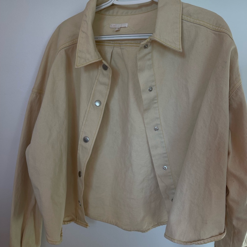 Gianni Bini Cream Jean Jacket Casual Cropped Style